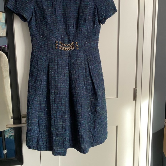 Kay Unger Tweed Dress Blue Green Gold Size 8 - Picture 5 of 8